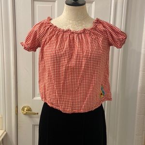 RED PLAID SHIRT WITH EMBROIDERY